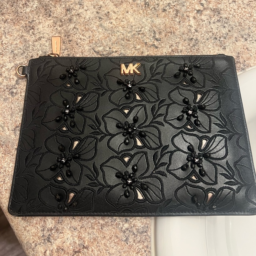 Michael Kors Black Crossbody Wristlet with Gold Zipper